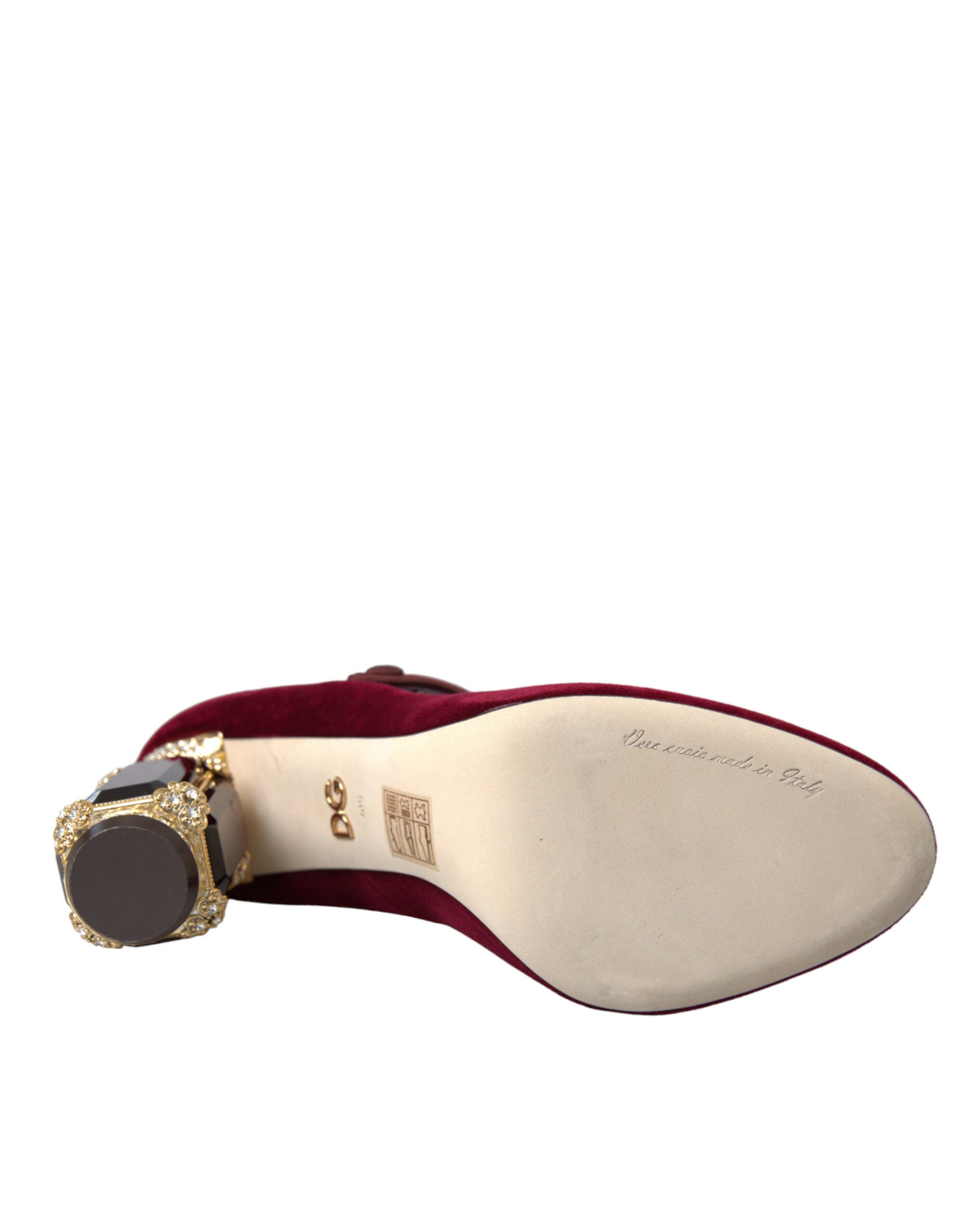 Mary Jane-schoenen met rode fluwelen gouden kristallen hakken