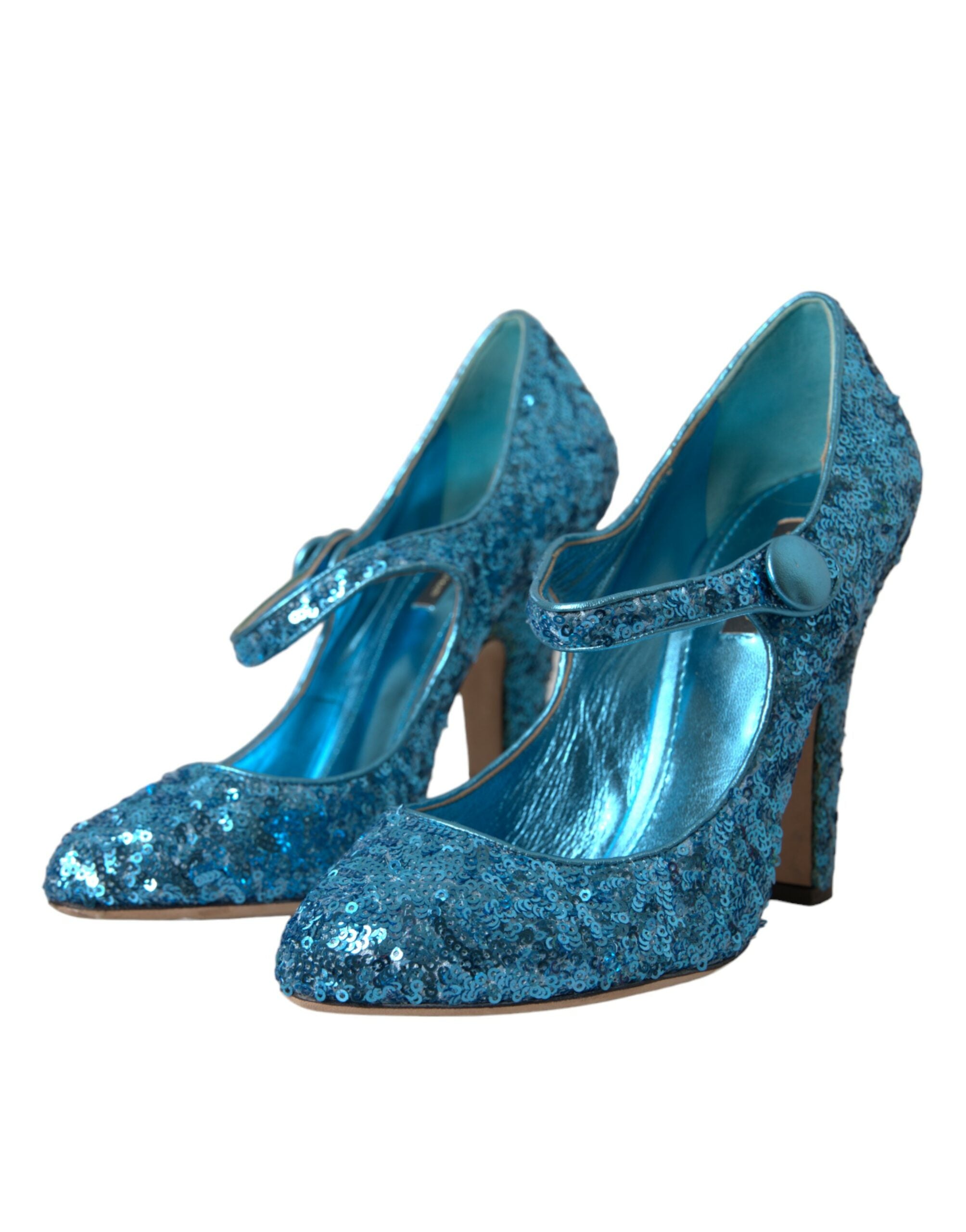 Blauwe Mary Jane pumps met pailletten en hoge hakken