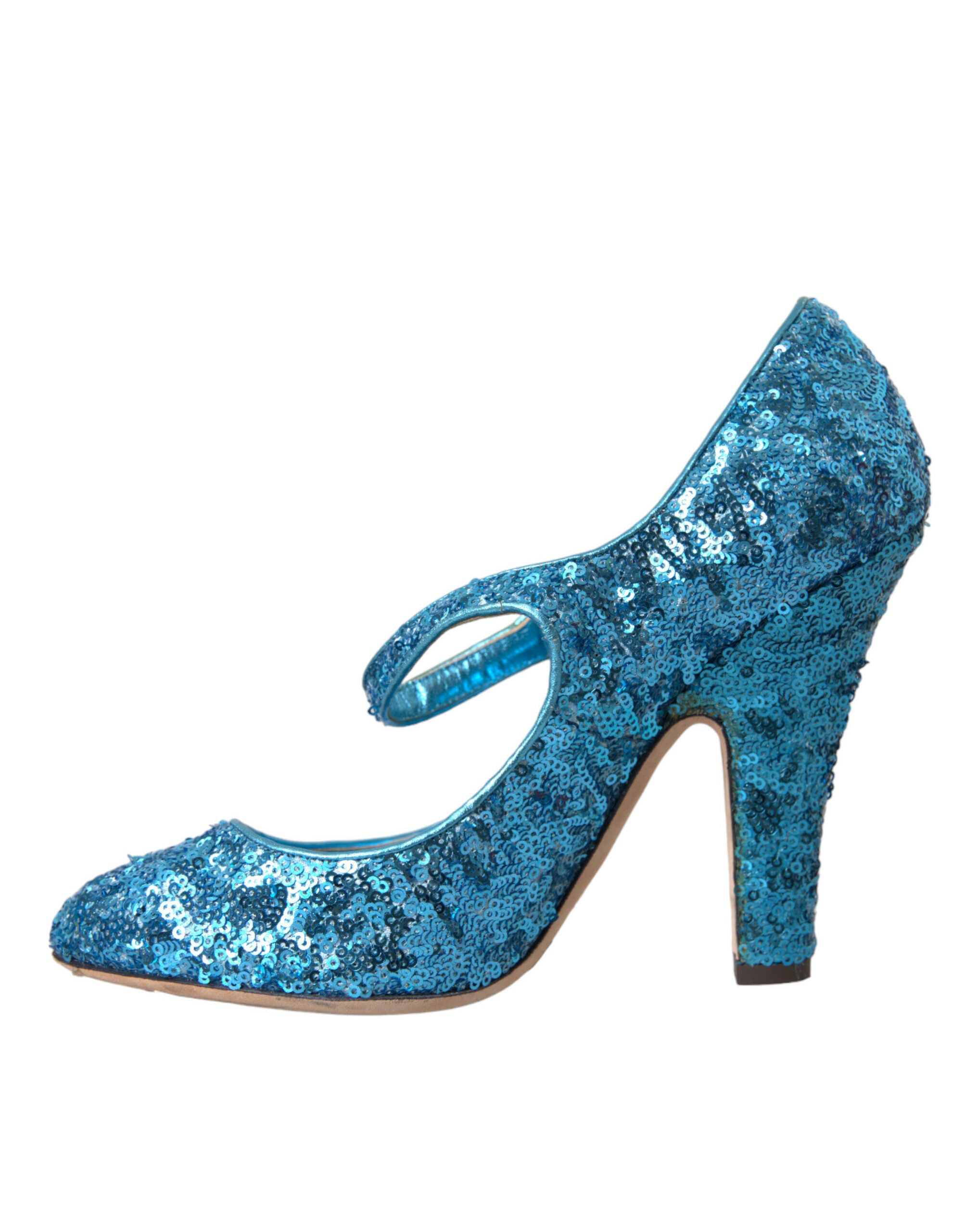 Blauwe Mary Jane pumps met pailletten en hoge hakken