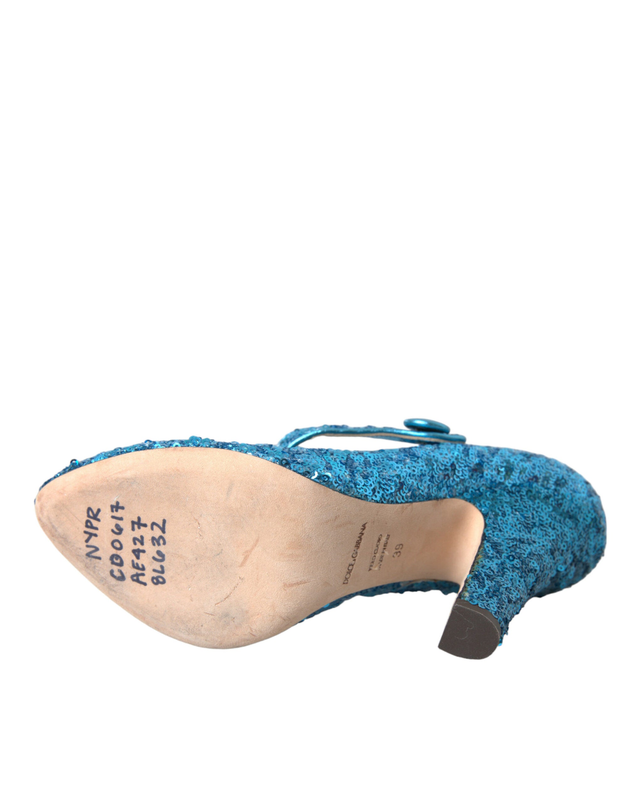 Blauwe Mary Jane pumps met pailletten en hoge hakken