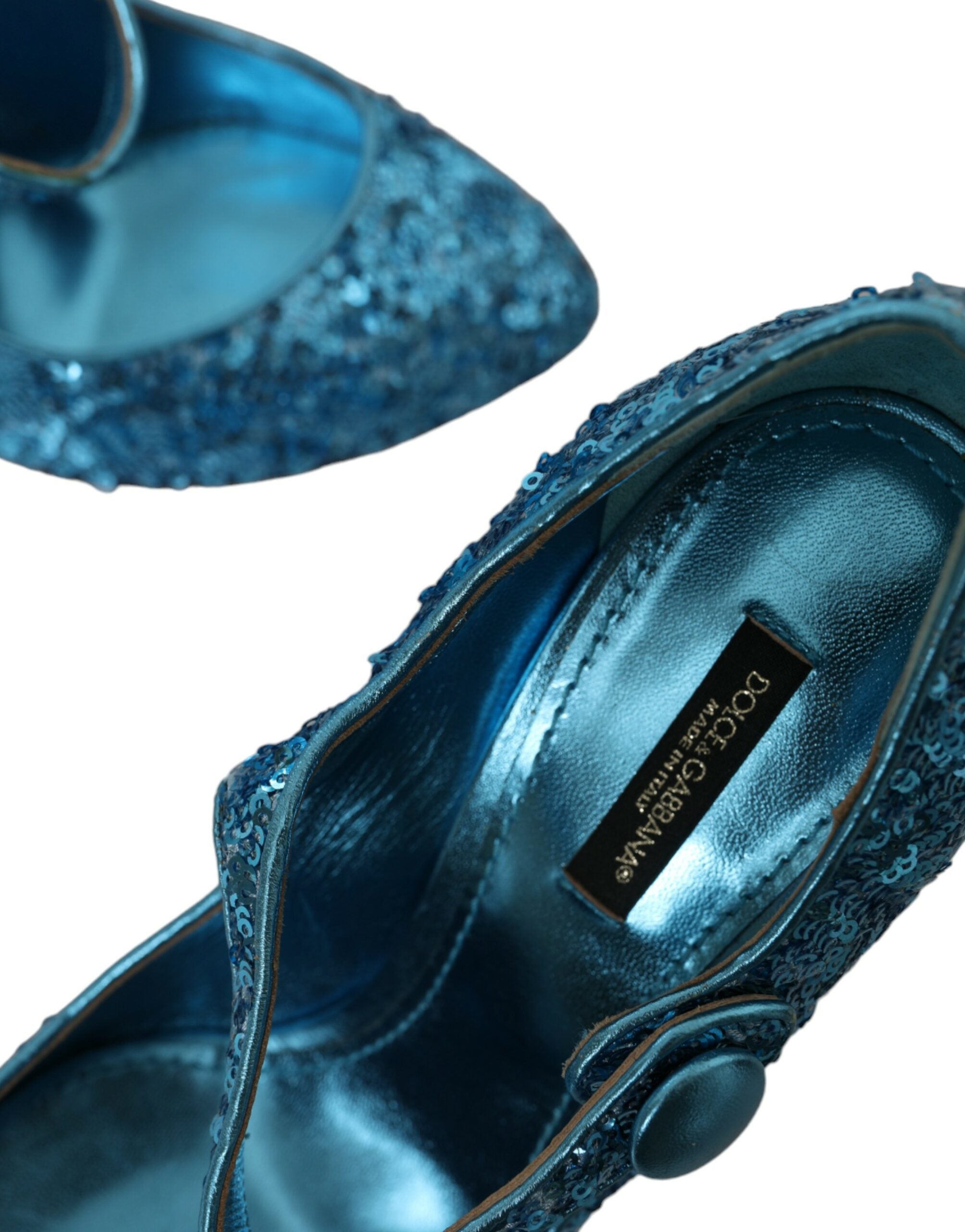 Blauwe Mary Jane pumps met pailletten en hoge hakken