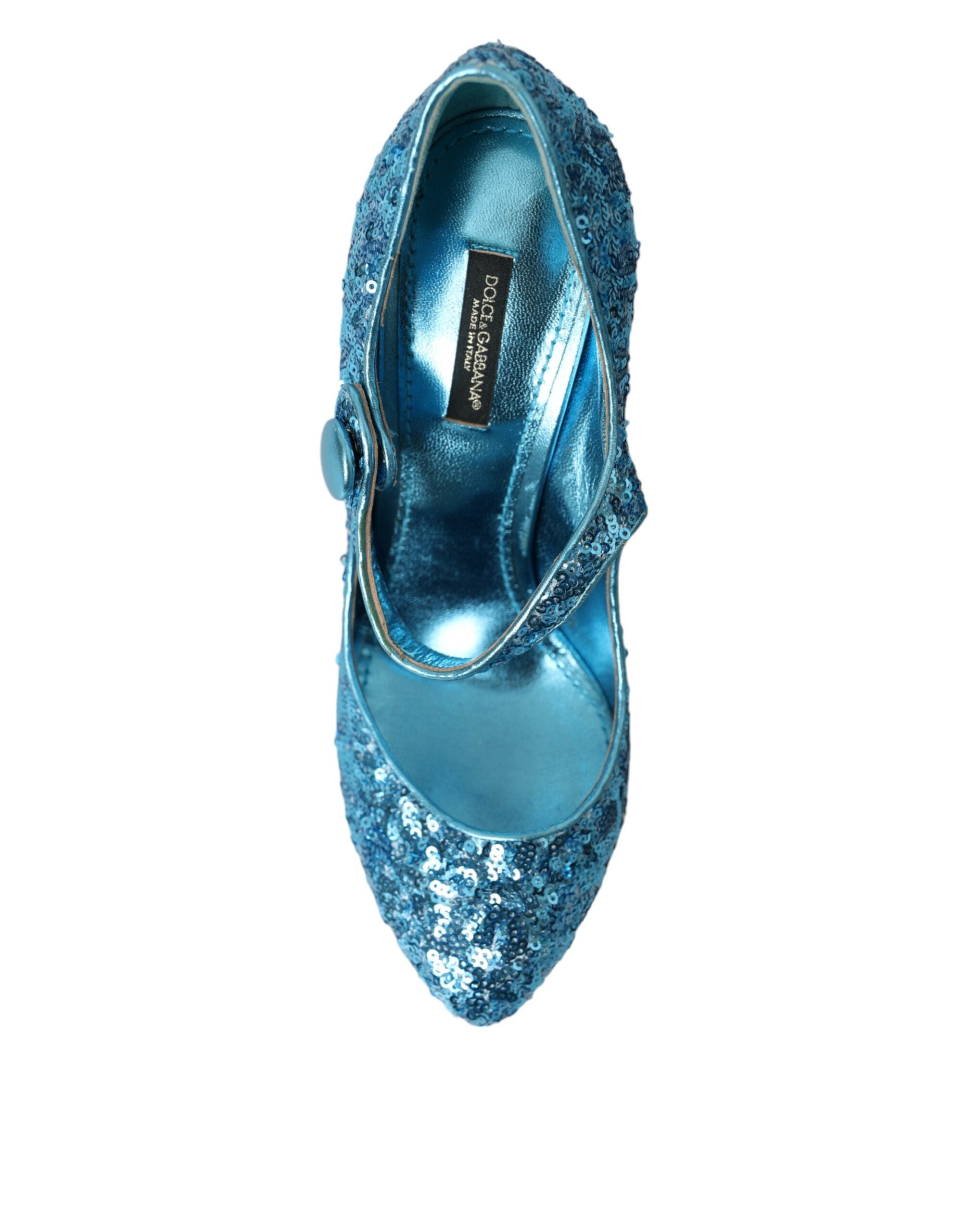 Blauwe Mary Jane pumps met pailletten en hoge hakken