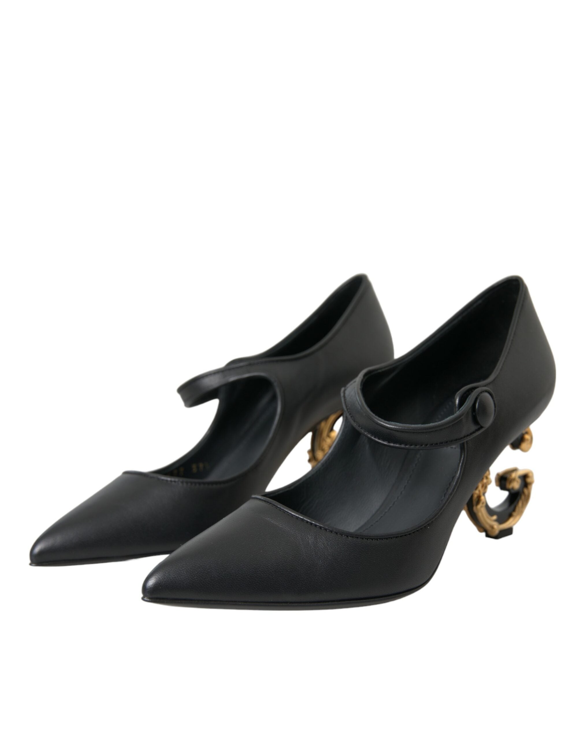 Zwarte leren Mary Janes pumps met logo