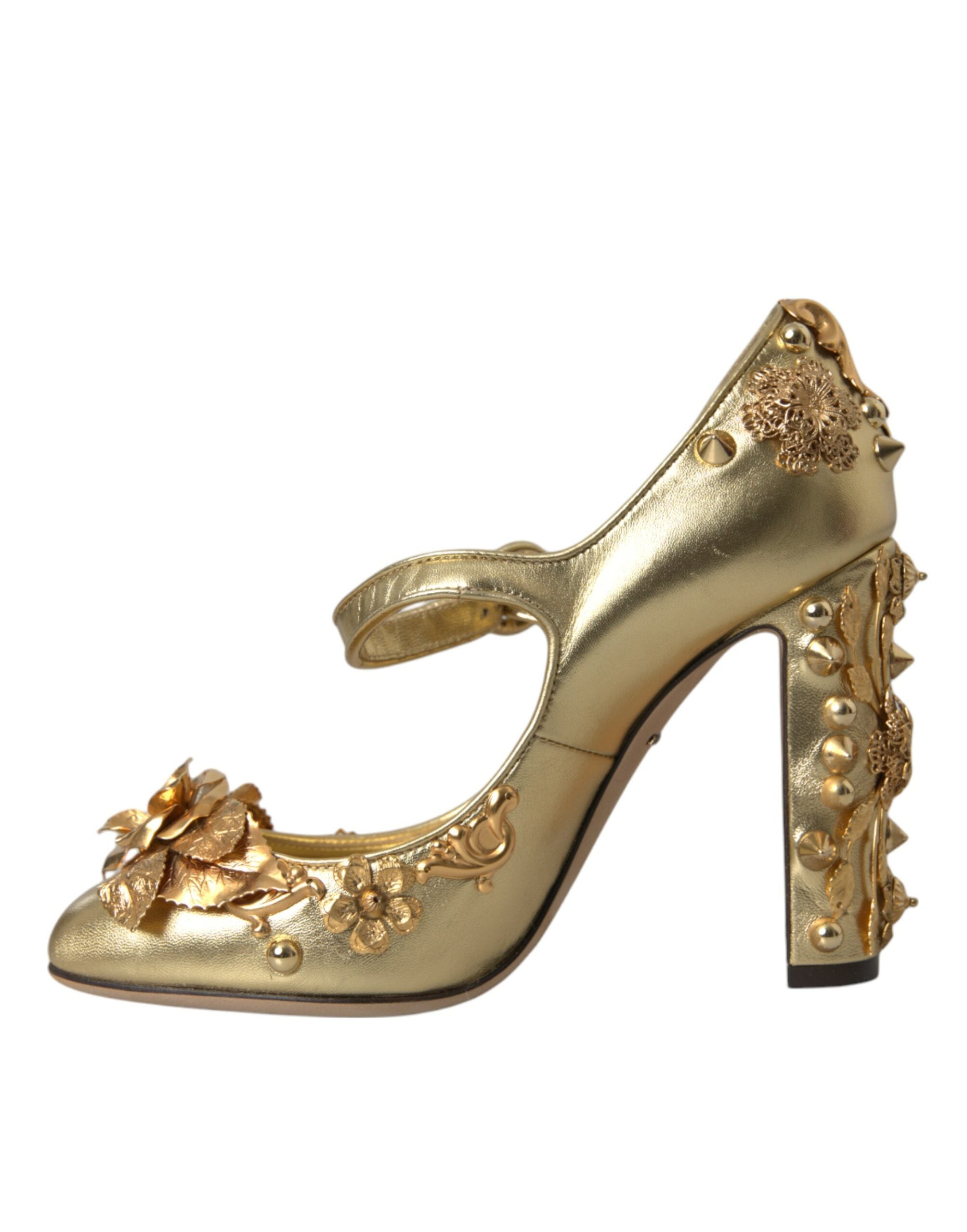 Gouden leren Mary Janes pumps met kristallen