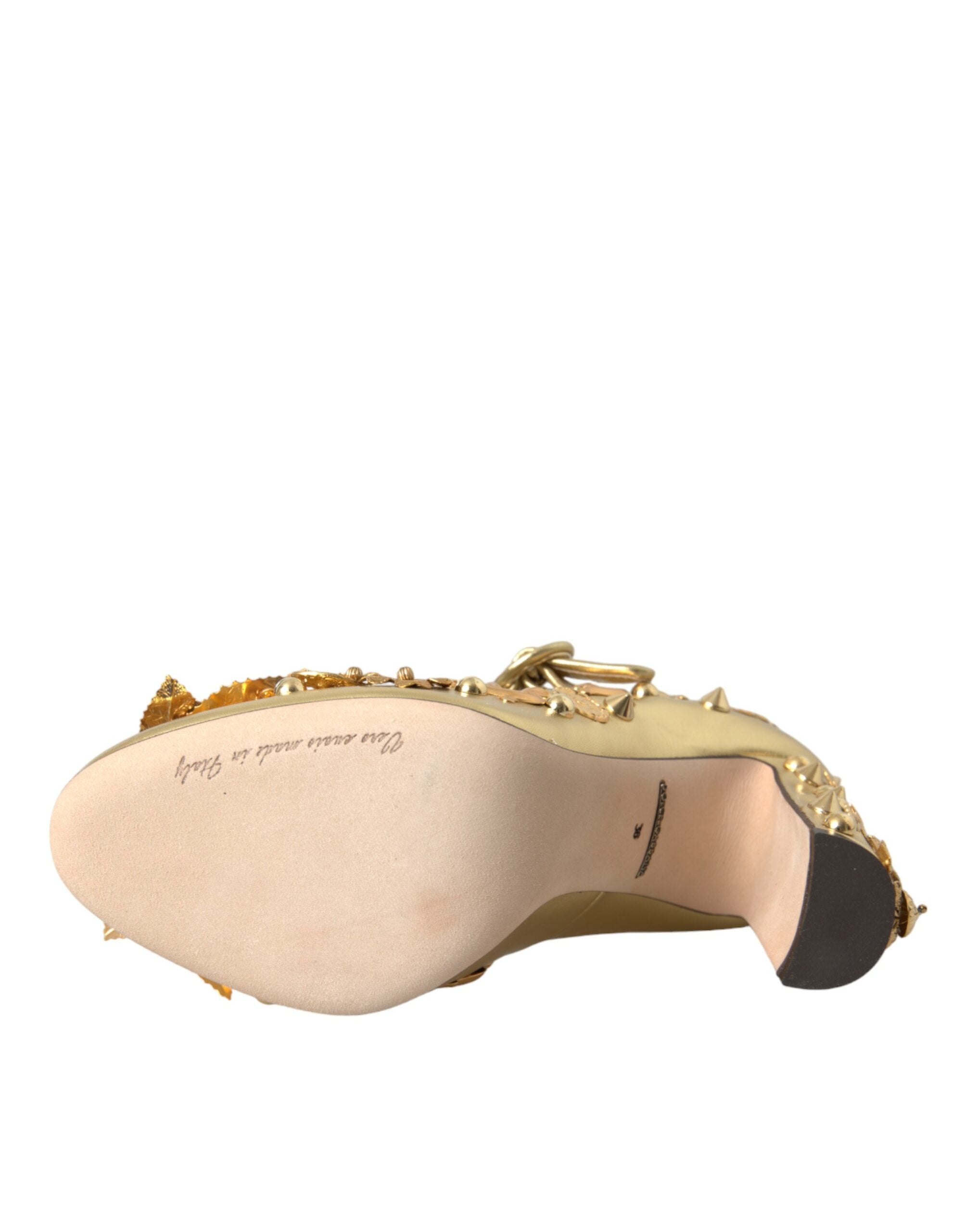 Gouden leren Mary Janes pumps met kristallen