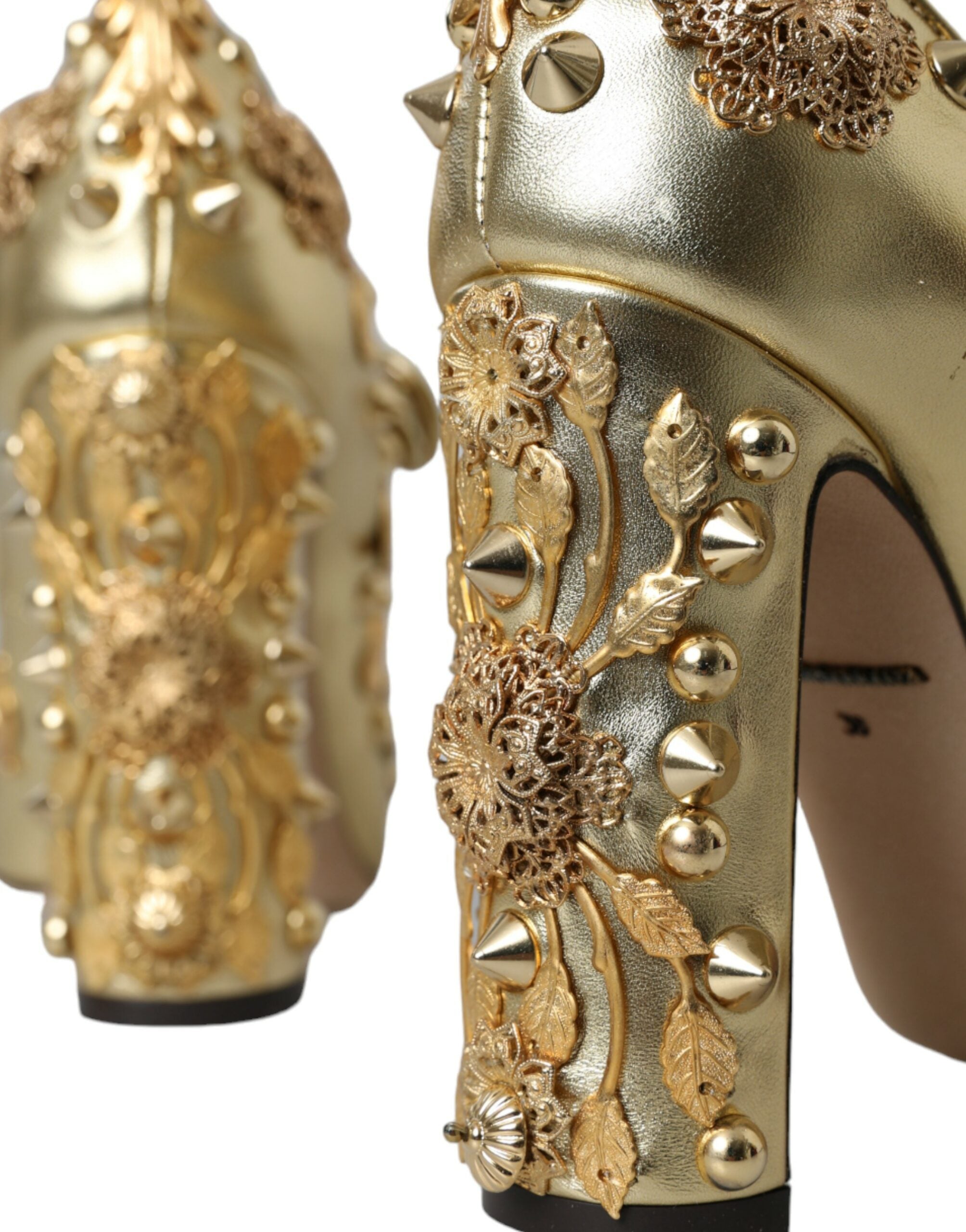 Gouden leren Mary Janes pumps met kristallen