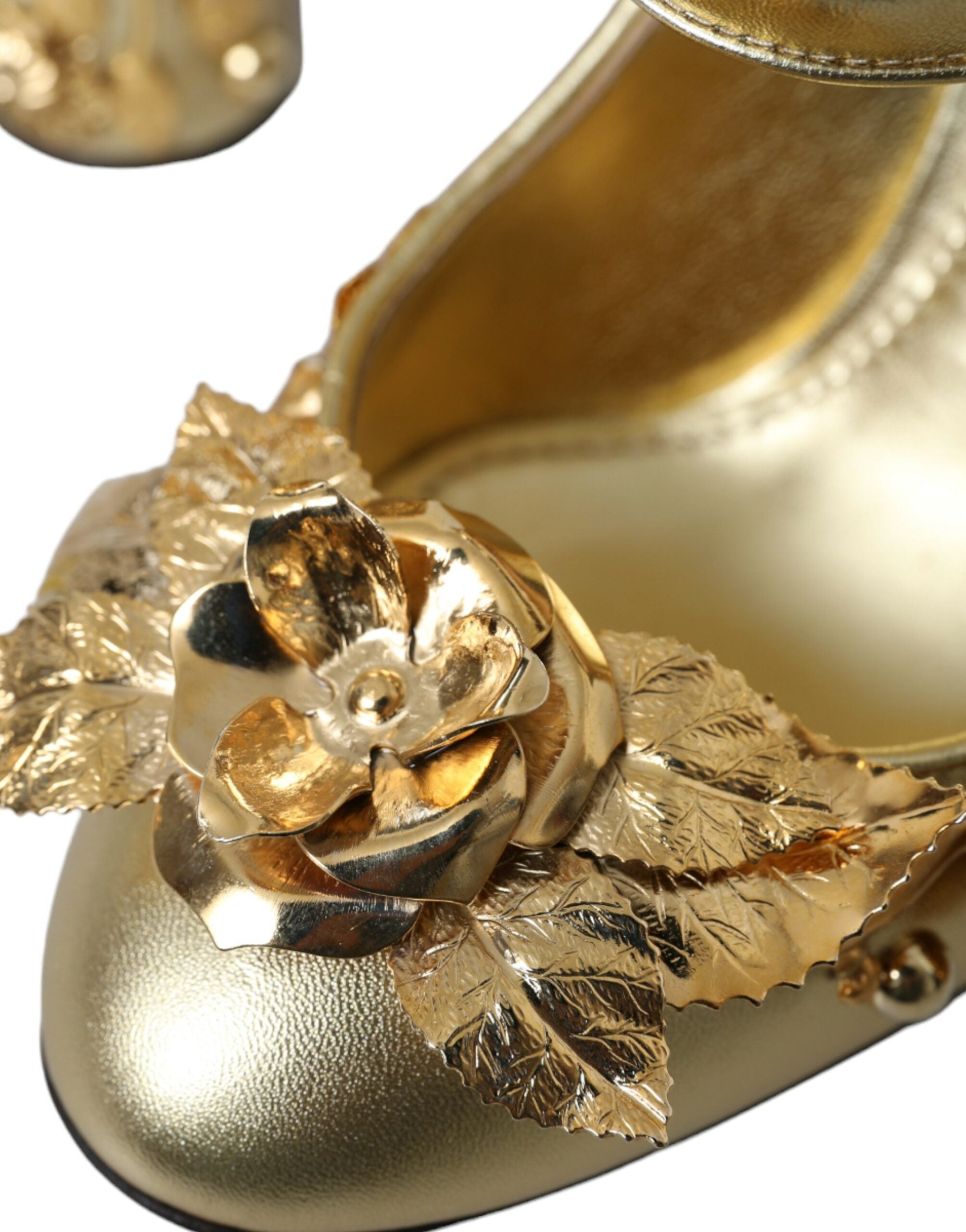 Gouden leren Mary Janes pumps met kristallen
