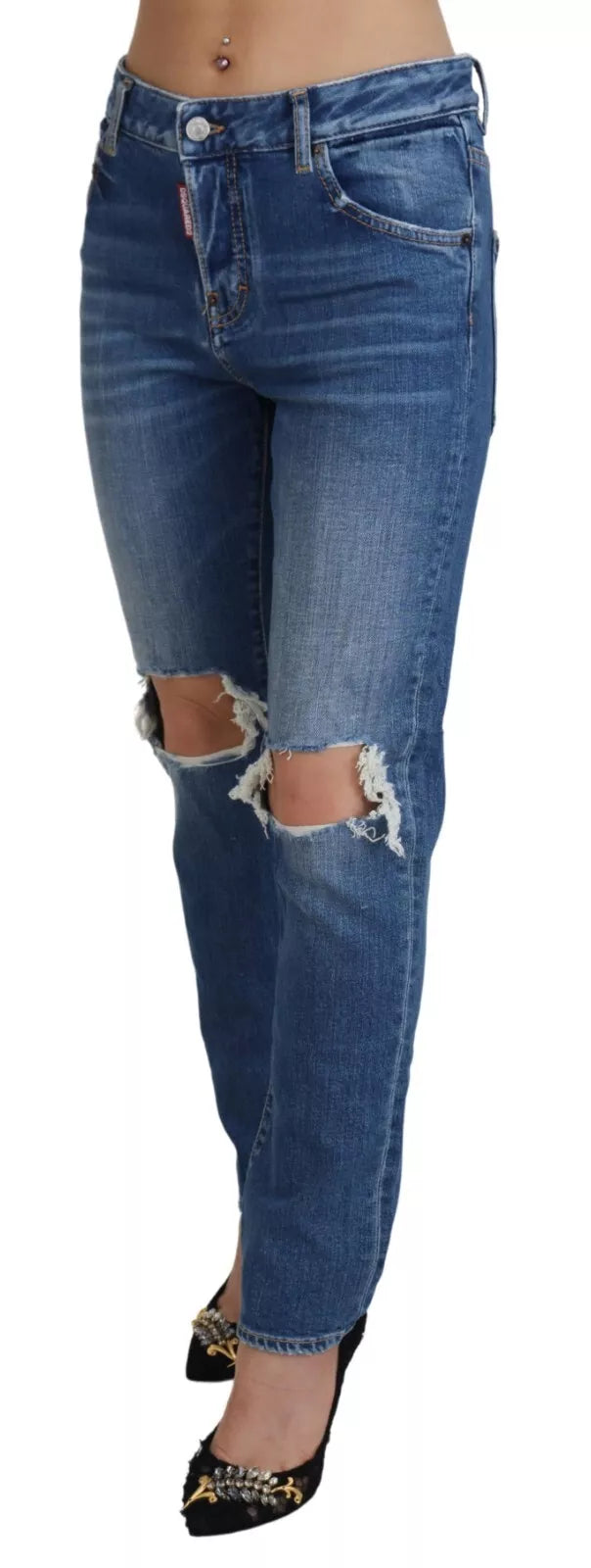 Cool Girl Blauwe Versleten Mid Waist Denim Jeans