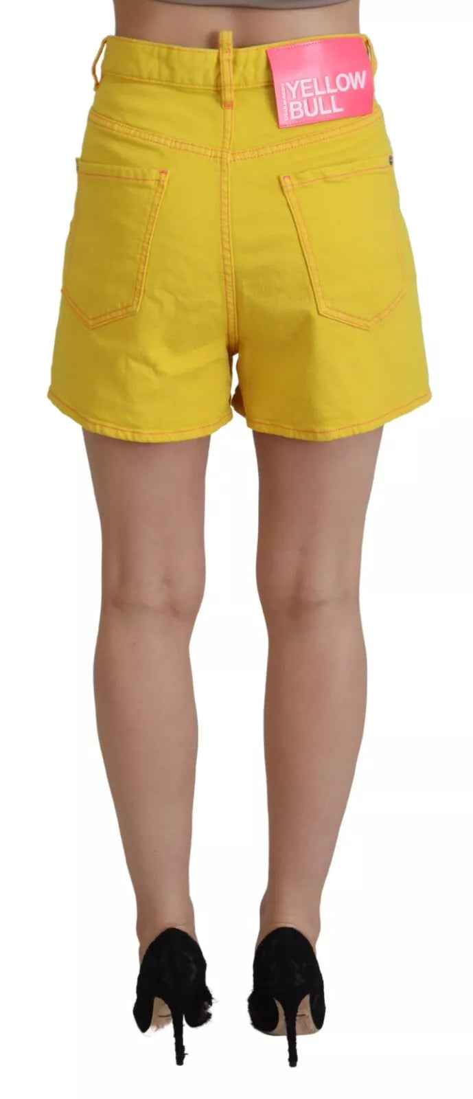 Gele katoenen hoge taille baggy dames hotpants shorts