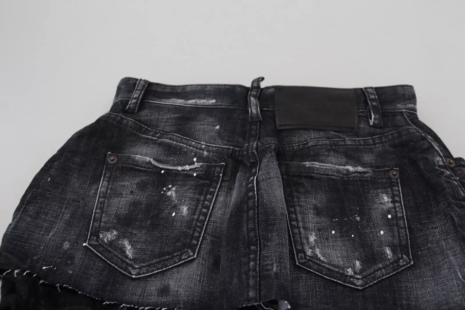 Zwarte geruite hoge taille A-lijn denim minirok