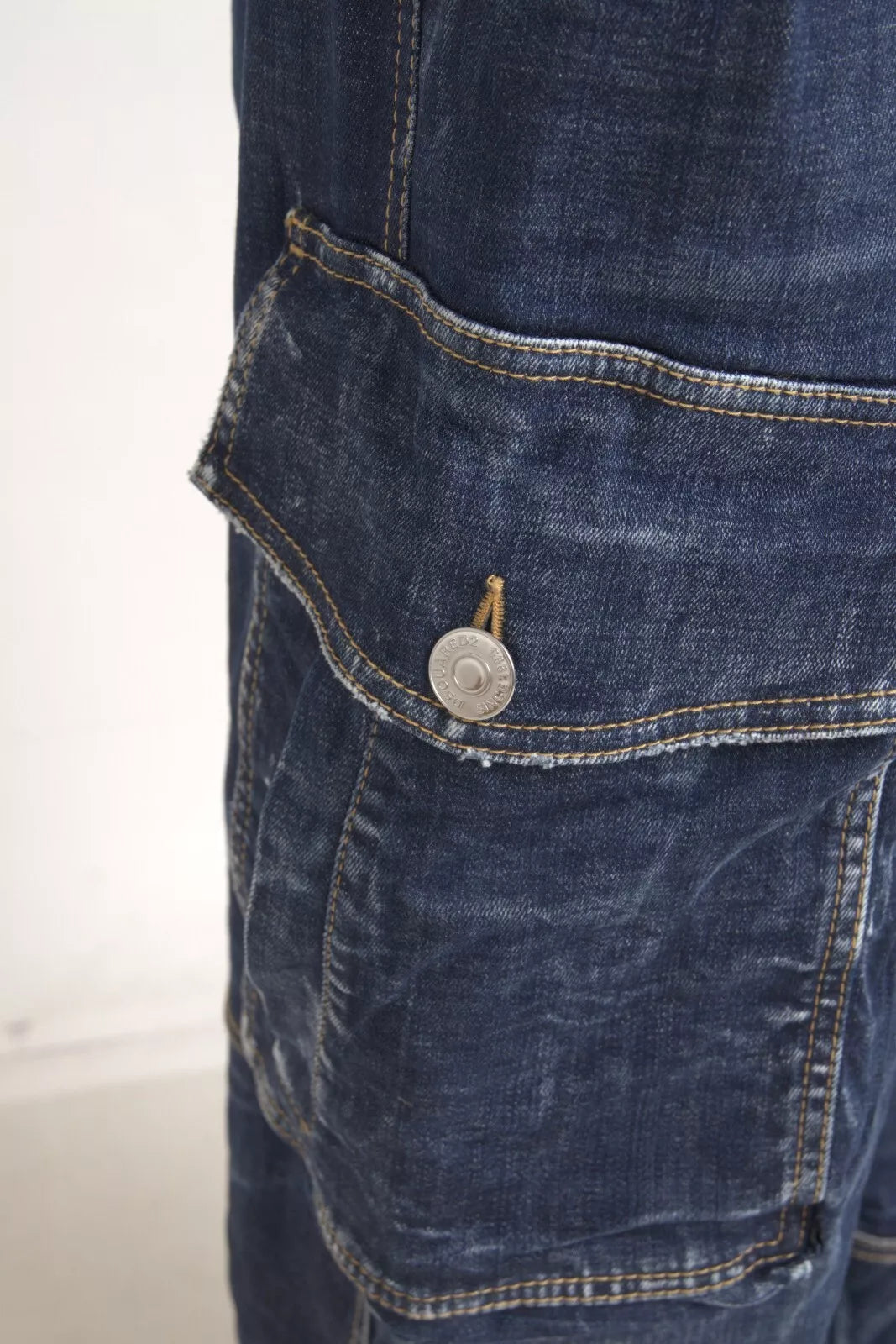 Blauwe katoenen cargo baggy denim jeans met hoge taille