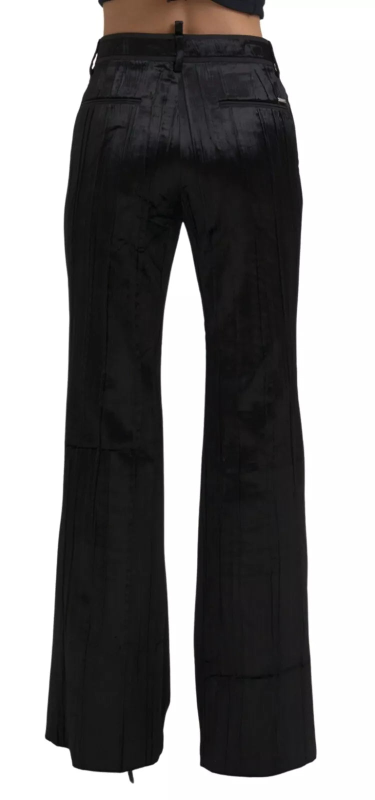 Zwarte viscose super flare hoge taille broek