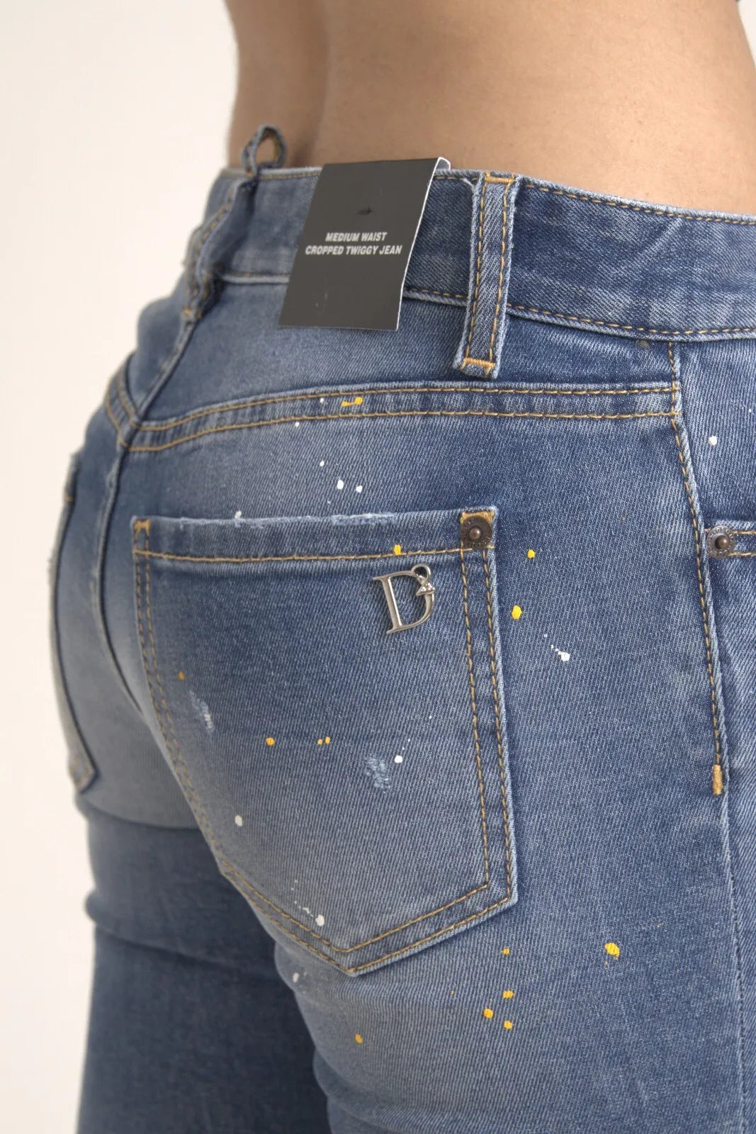 Blauwe Twiggy denim jeans met middelhoge taille en cropped pijpen