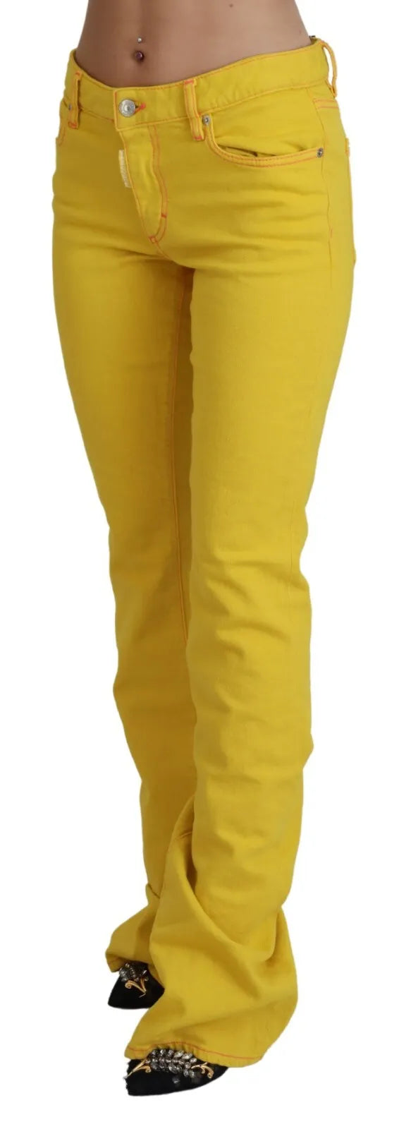 Gele katoenen mid waist flared denim broekjeans