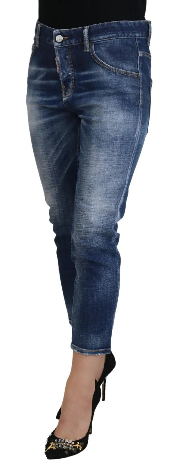 Blauwe katoenen cropped denim jeans met middelhoge taille, cool girl