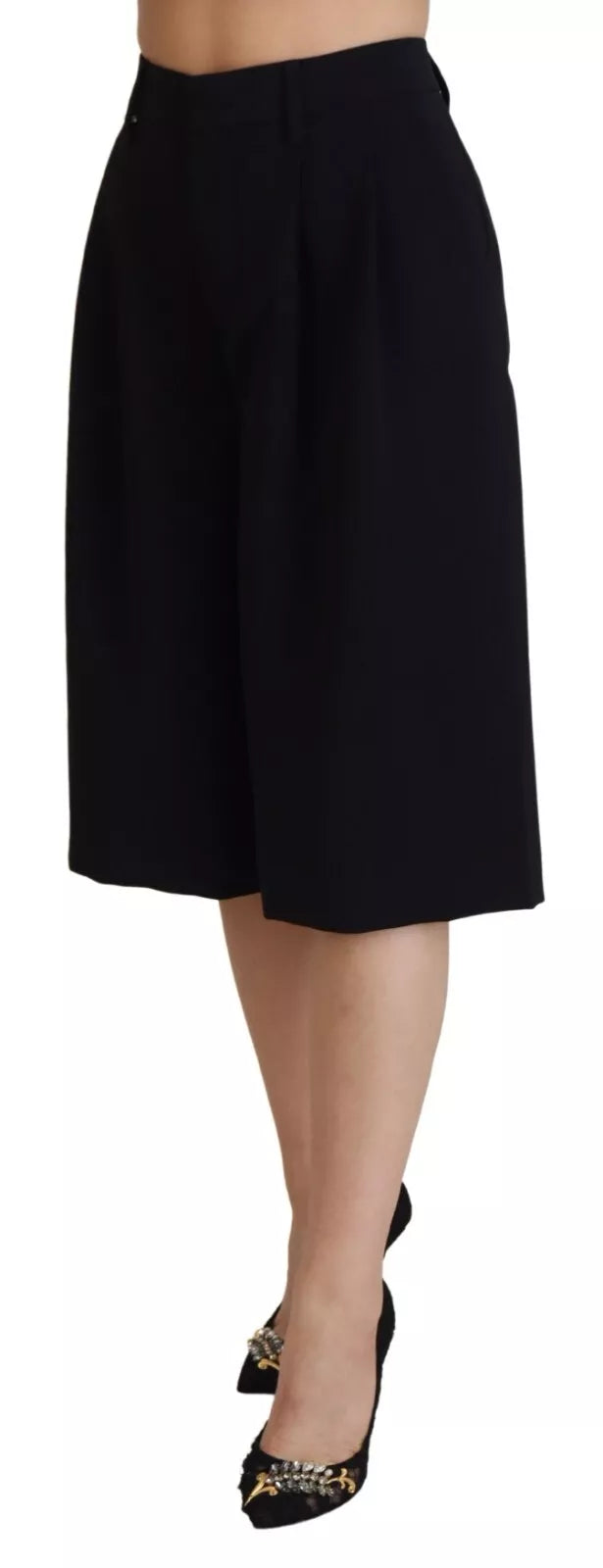 Zwarte hoge taille wijde cropped broek