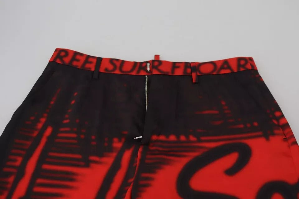 Rode bedrukte hoge taille rechte broek