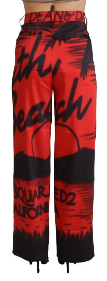 Rode bedrukte hoge taille rechte broek