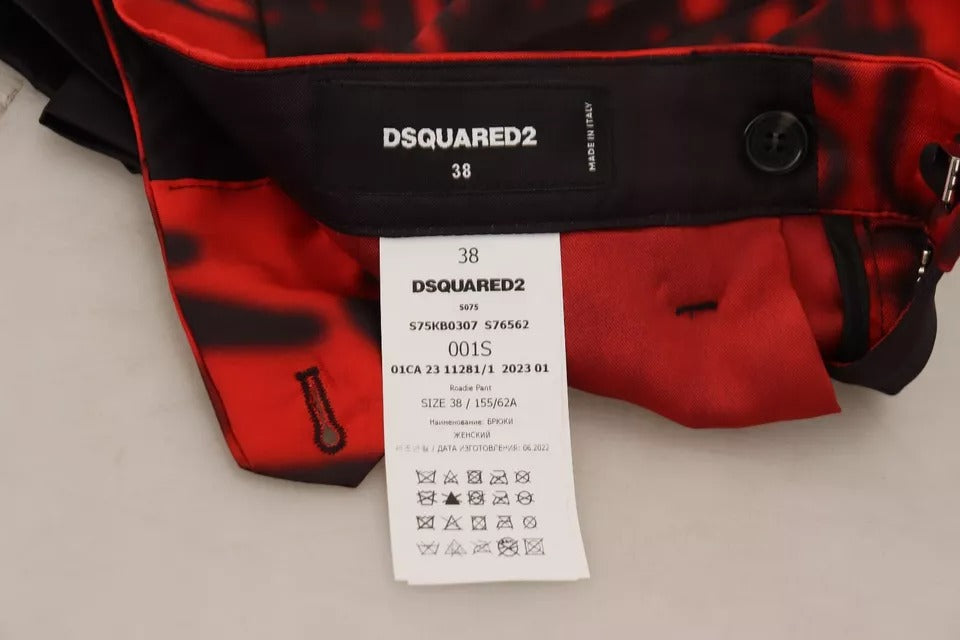 Rode bedrukte hoge taille rechte broek