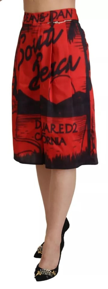 Rode bedrukte cropped broek met hoge taille en wijde pijpen