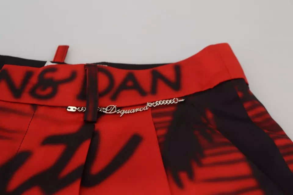 Rode bedrukte cropped broek met hoge taille en wijde pijpen