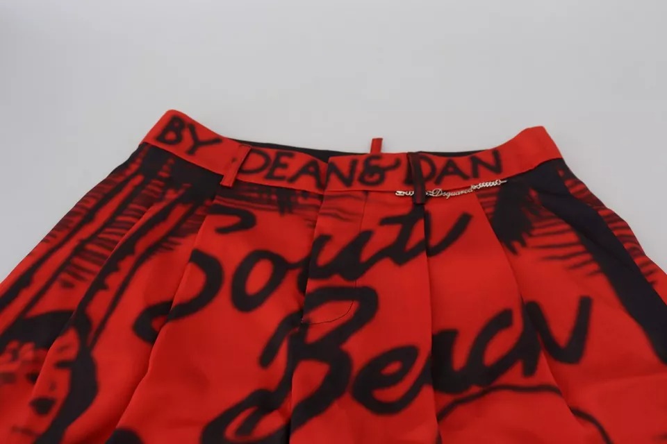 Rode bedrukte cropped broek met hoge taille en wijde pijpen
