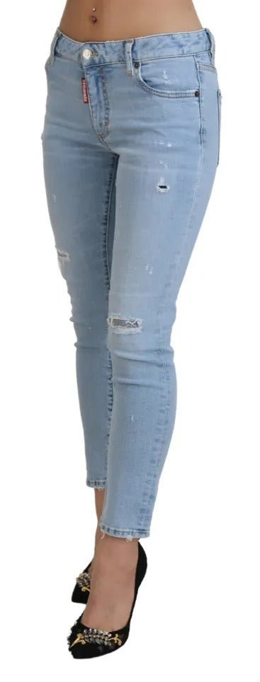 Blauwe gescheurde mid waist cropped Twiggy denim jeans