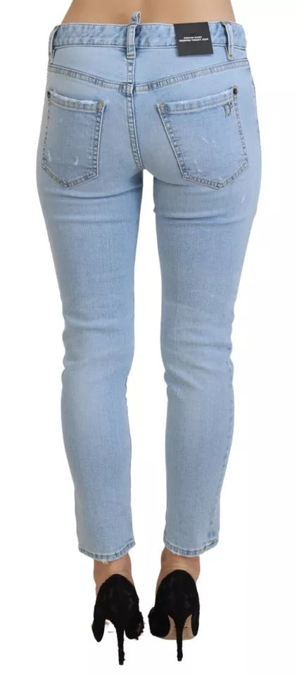 Blauwe gescheurde mid waist cropped Twiggy denim jeans