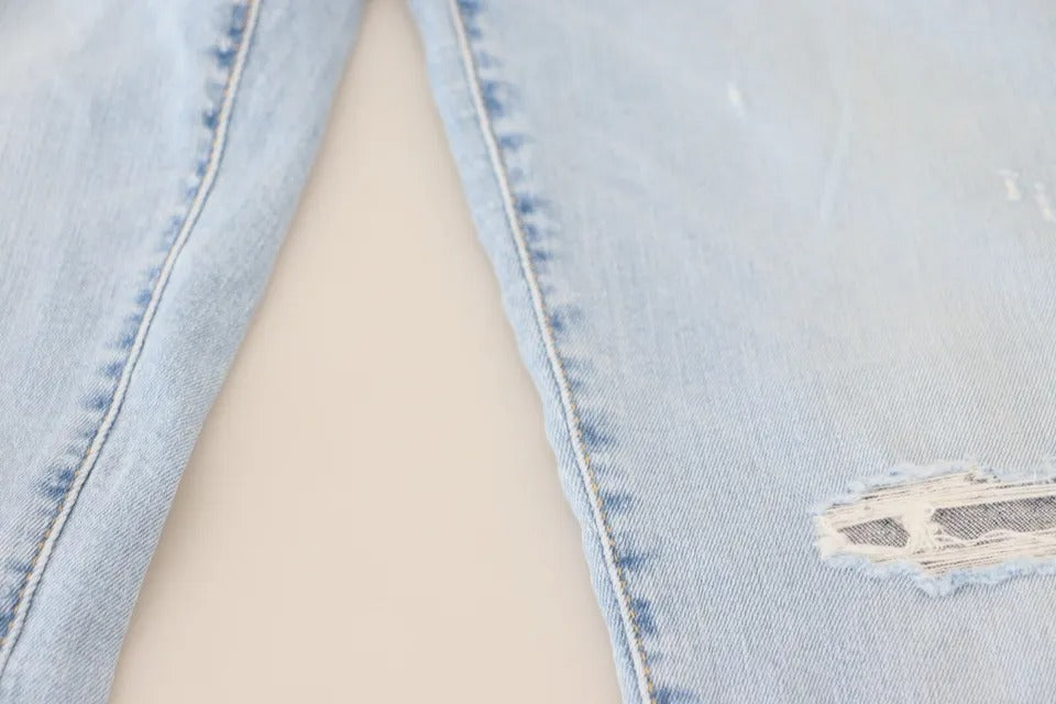 Blauwe gescheurde mid waist cropped Twiggy denim jeans
