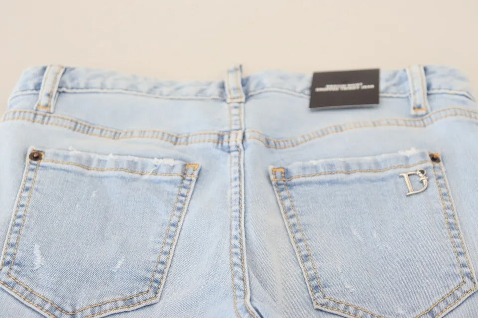 Blauwe gescheurde mid waist cropped Twiggy denim jeans