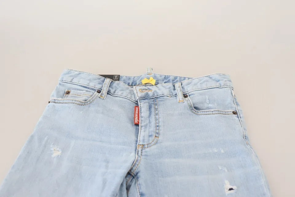 Blauwe gescheurde mid waist cropped Twiggy denim jeans