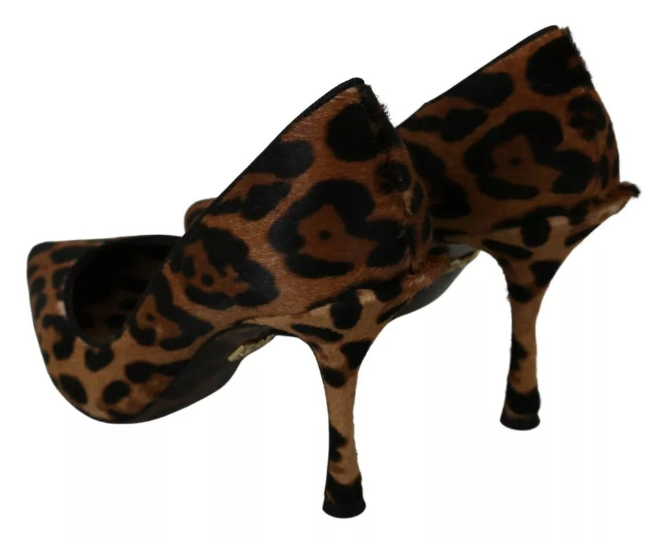 Bruine luipaardprint ponyhaar hakken pumps schoenen