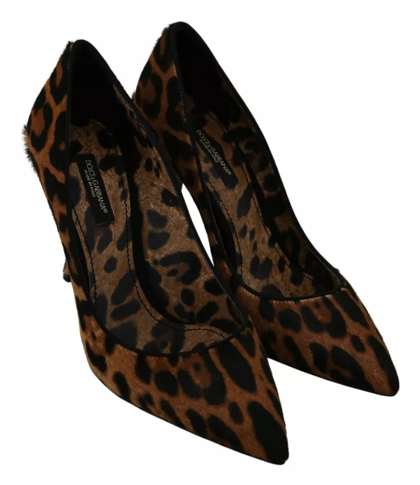 Bruine luipaardprint ponyhaar hakken pumps schoenen