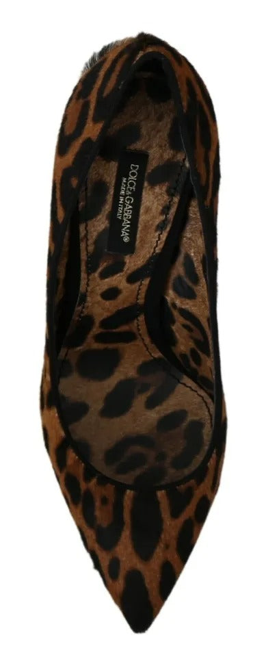 Bruine luipaardprint ponyhaar hakken pumps schoenen