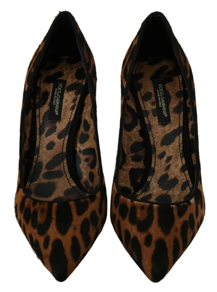 Bruine luipaardprint ponyhaar hakken pumps schoenen