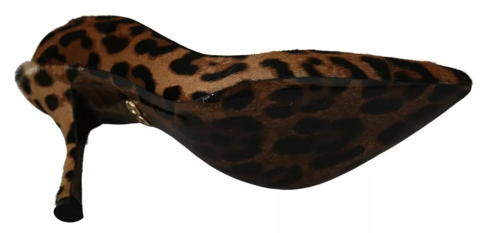 Bruine luipaardprint ponyhaar hakken pumps schoenen