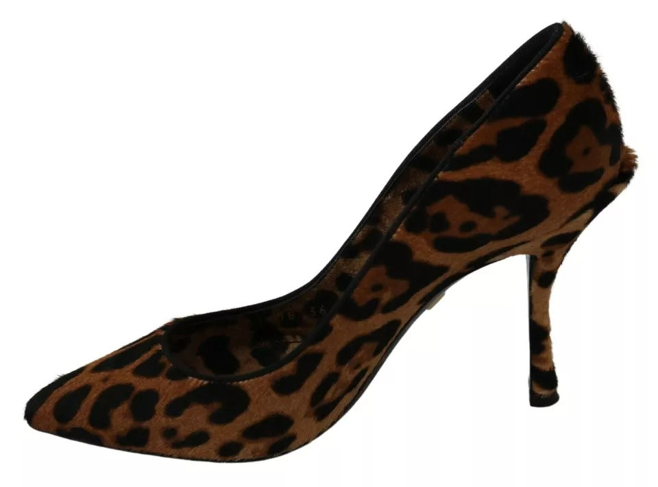 Bruine luipaardprint ponyhaar hakken pumps schoenen
