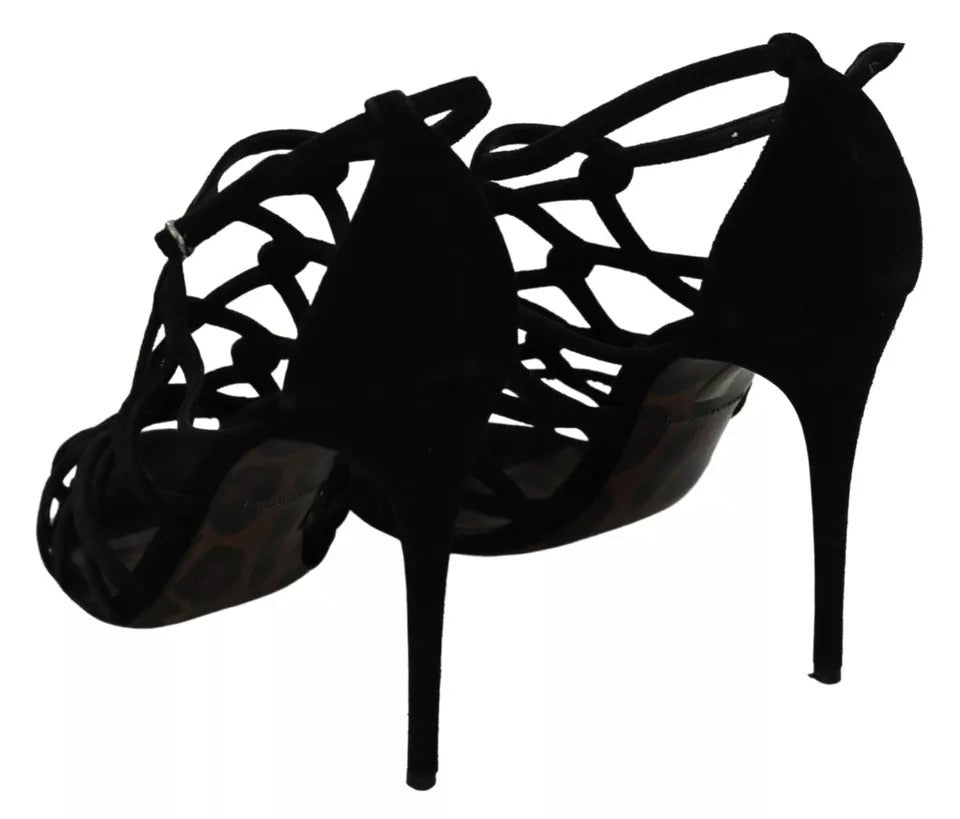 Zwarte suède enkelband stiletto schoenen