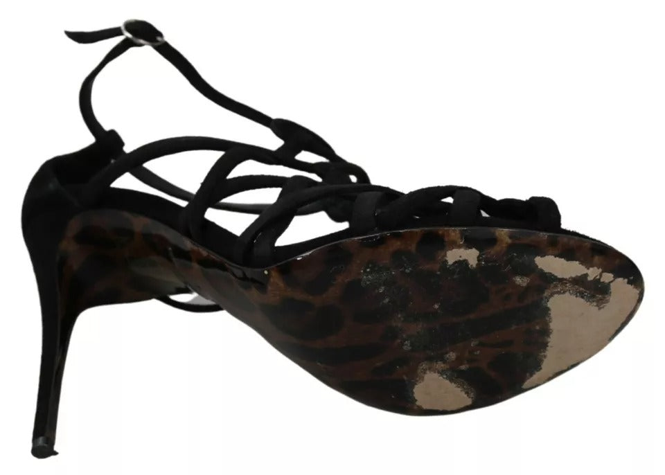 Zwarte suède enkelband stiletto schoenen