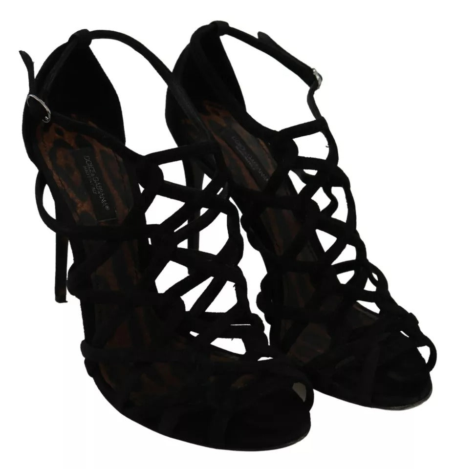 Zwarte suède enkelband stiletto schoenen