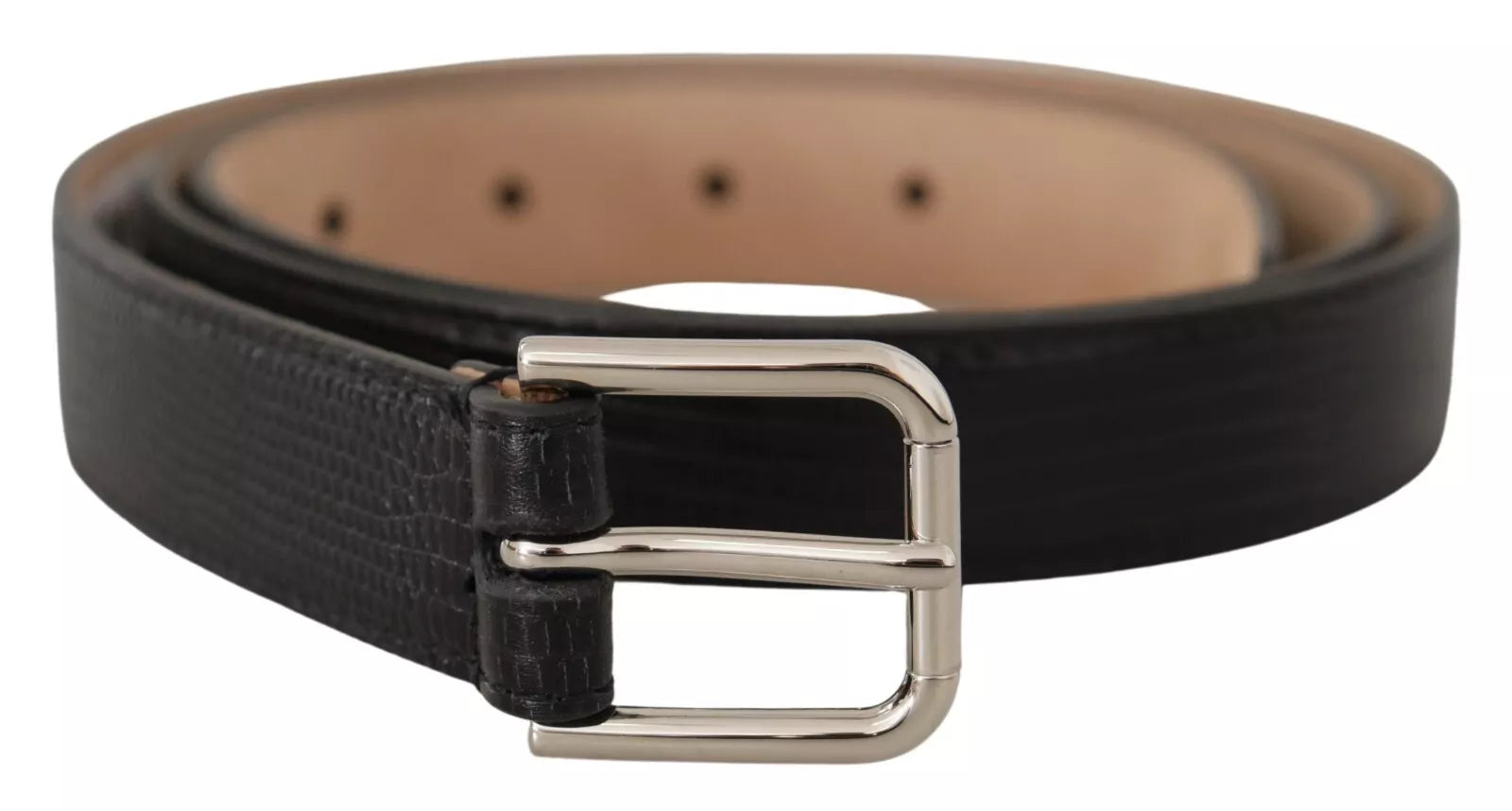 Zwarte klassieke leren riem met zilveren metalen gesp