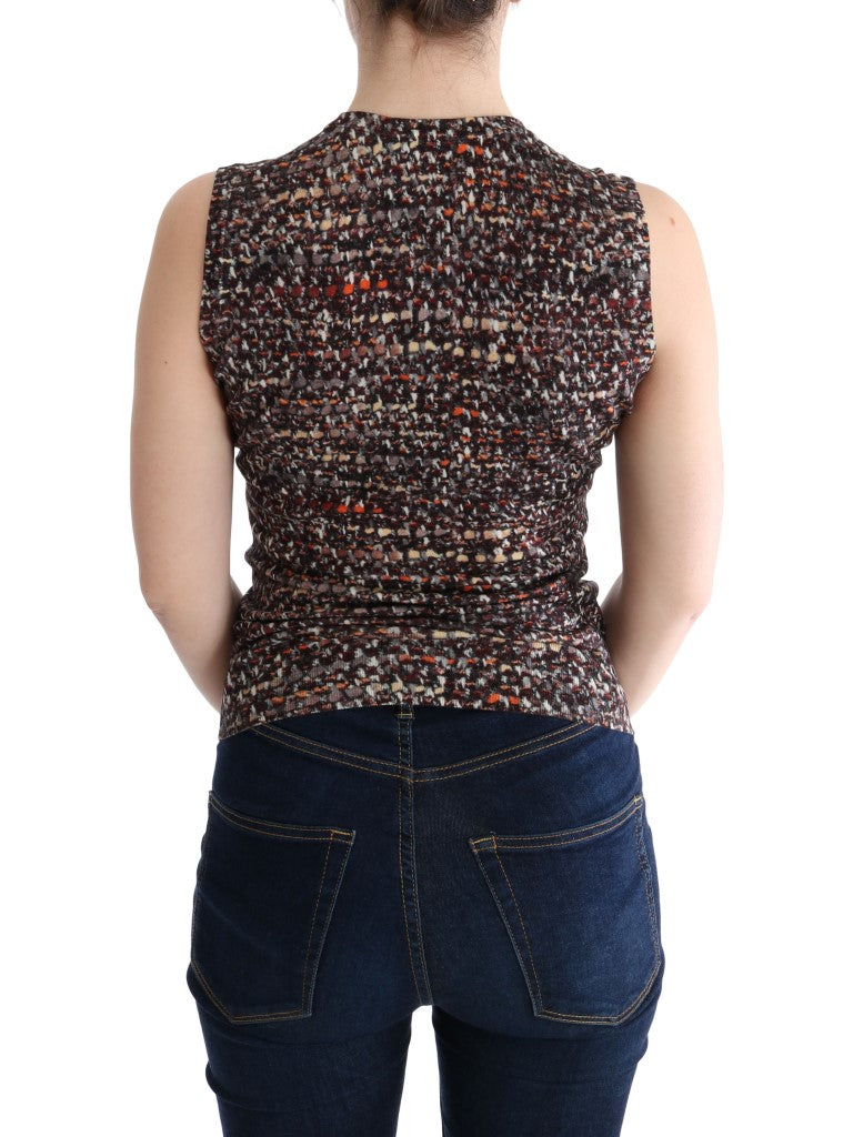 Multicolor print gebreide top wollen T-shirt