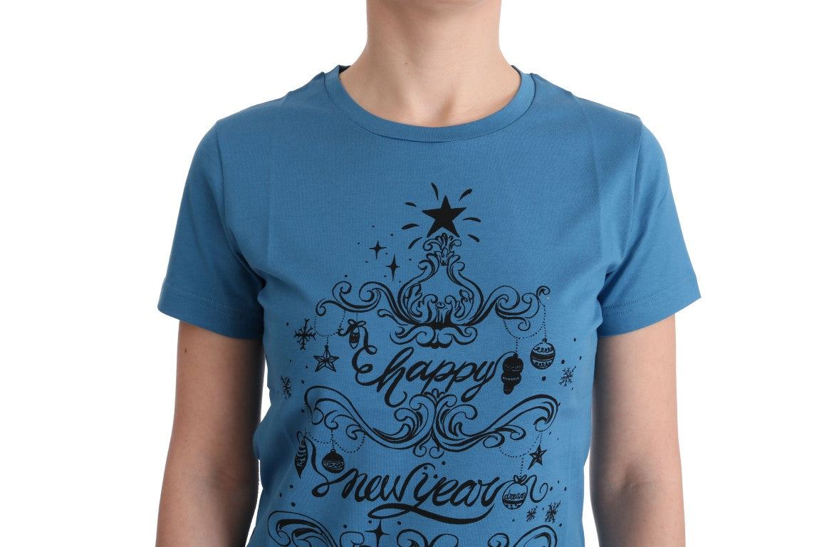 Blauw katoenen 2017 motief T-shirt