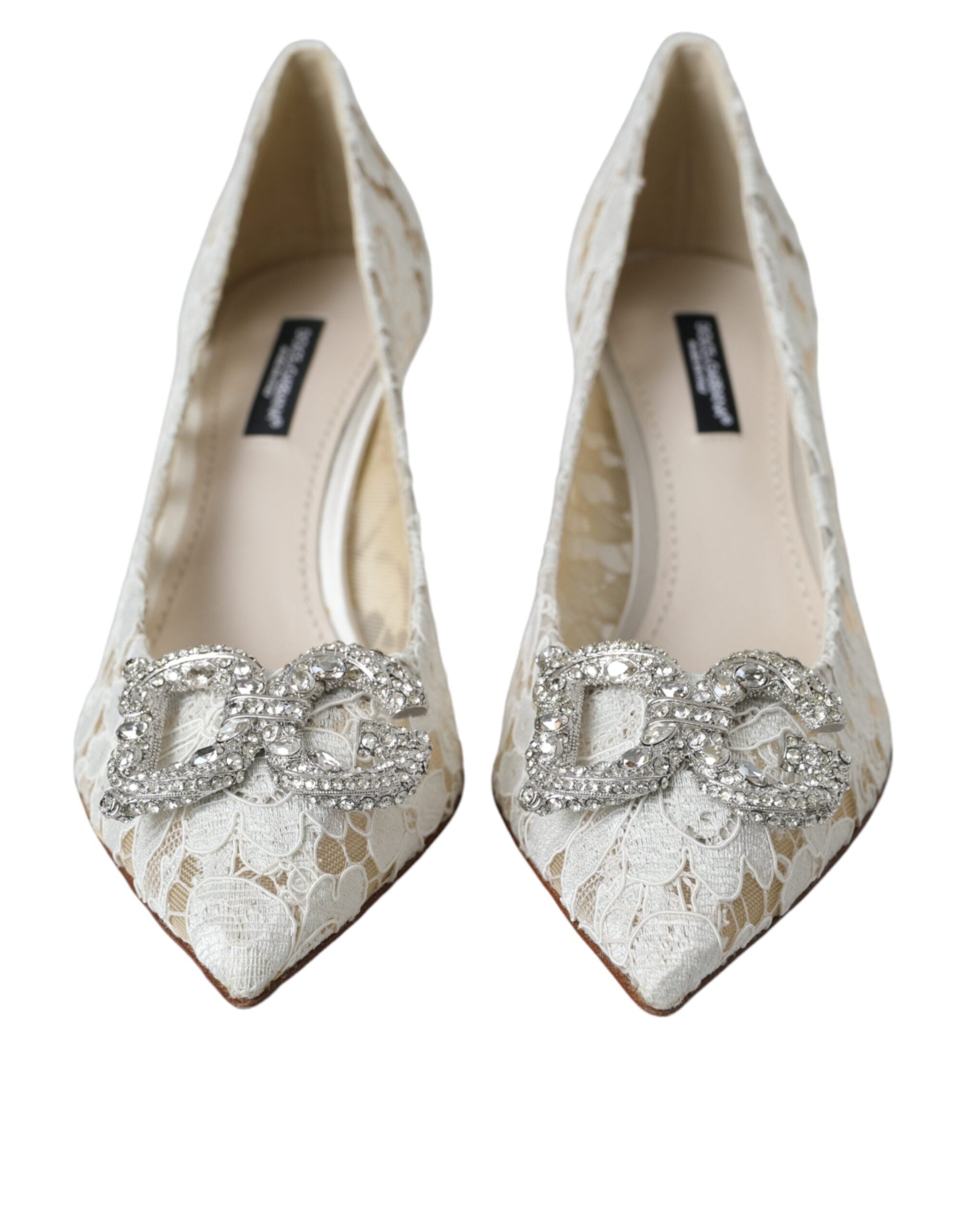 Witte DG Crystal Pumps met Bloemenkant