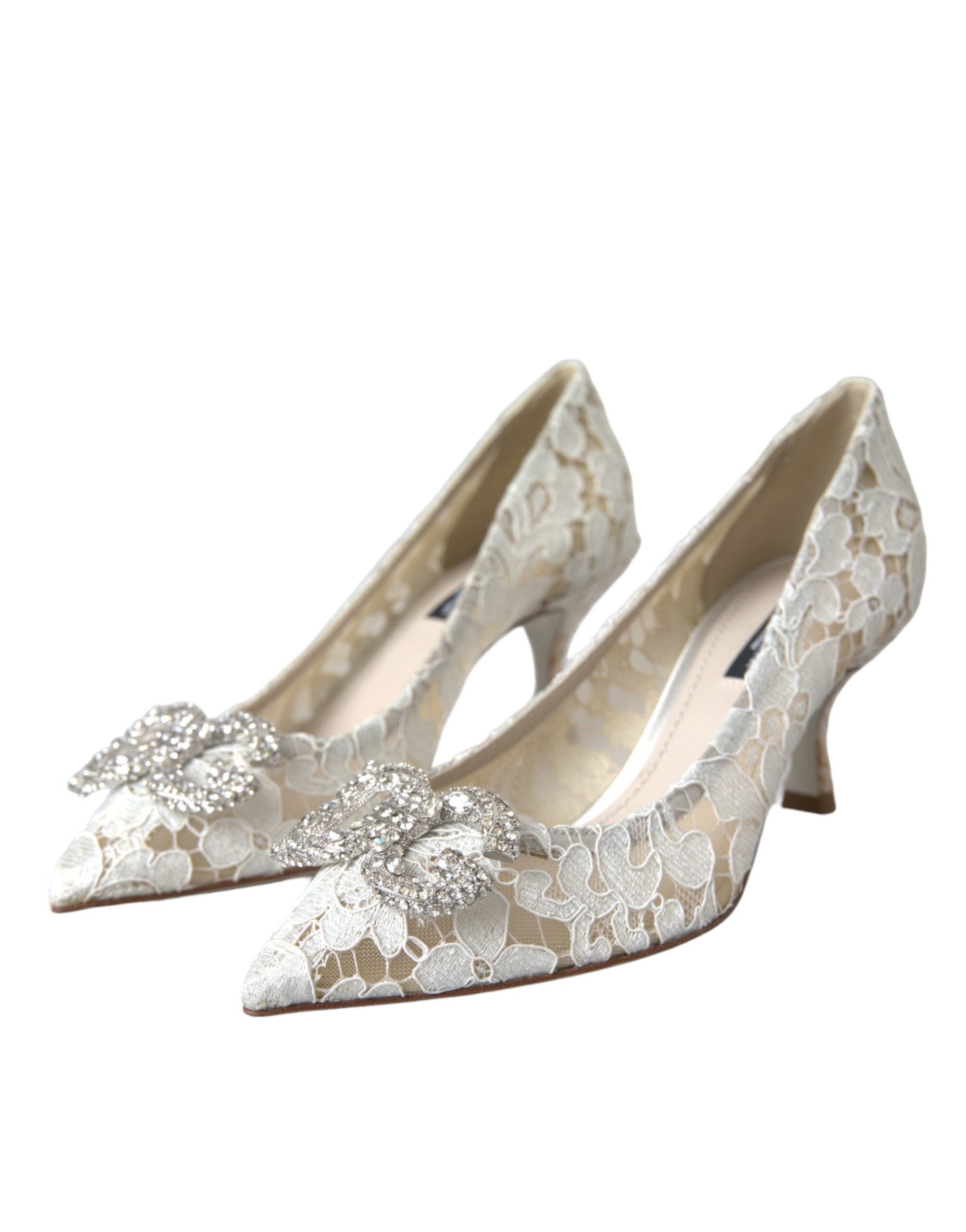 Witte DG Crystal Pumps met Bloemenkant