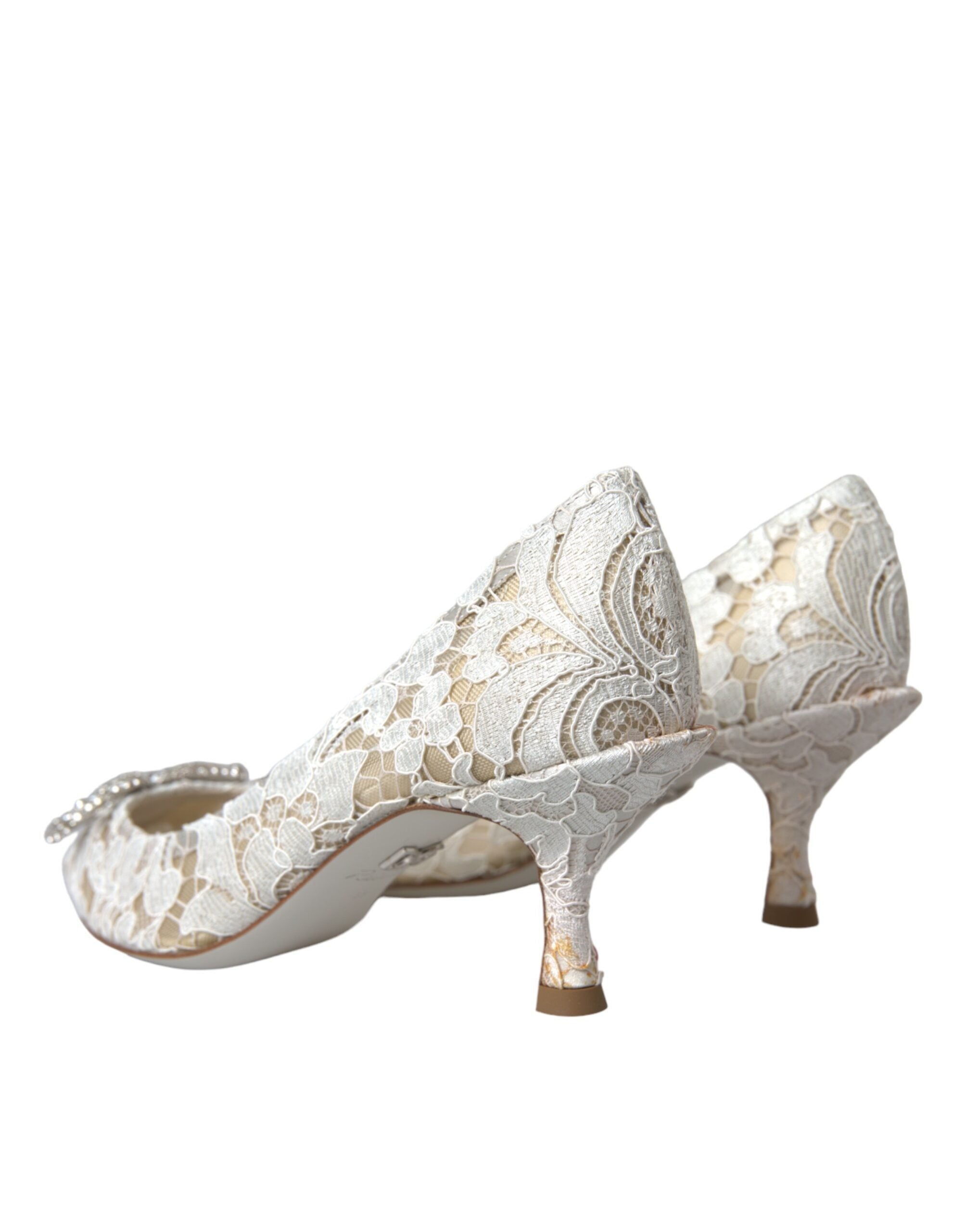 Witte DG Crystal Pumps met Bloemenkant