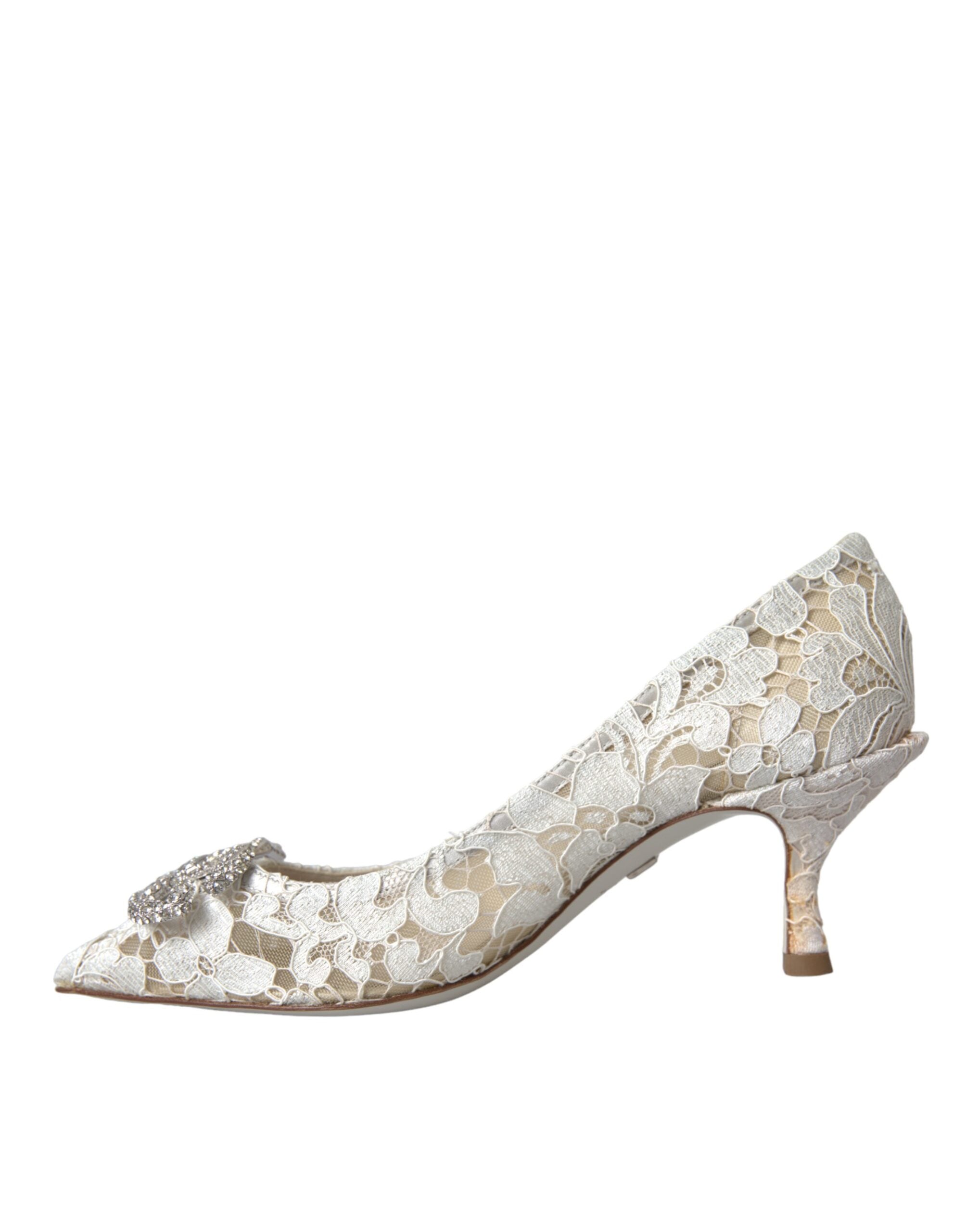 Witte DG Crystal Pumps met Bloemenkant