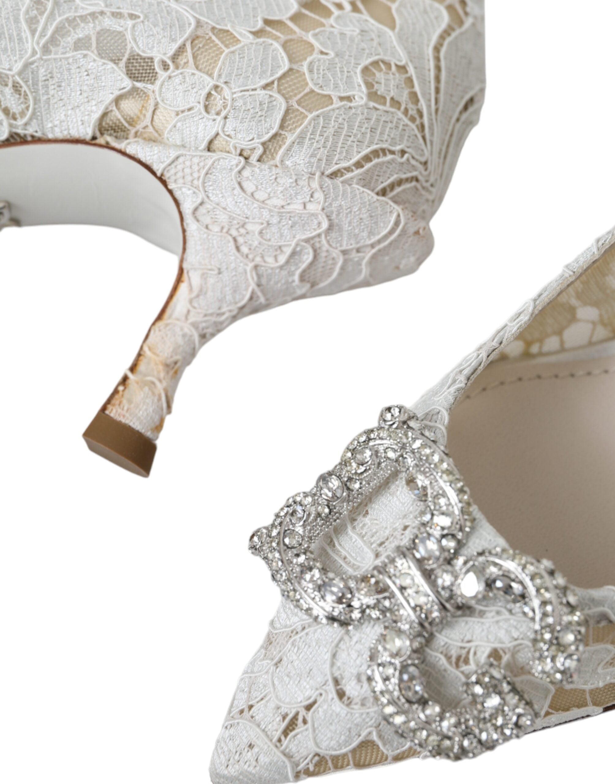 Witte DG Crystal Pumps met Bloemenkant