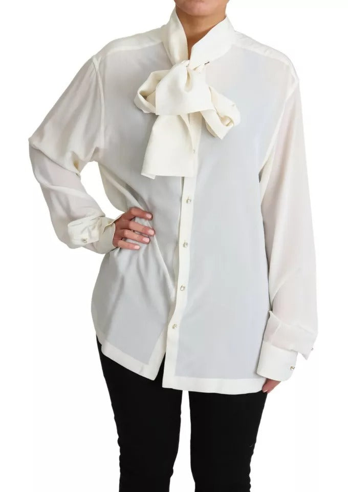 Witte blouse Ascot kraag overhemd zijden top