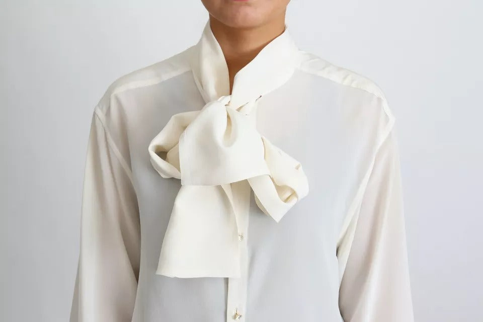 Witte blouse Ascot kraag overhemd zijden top